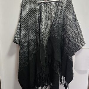 Apt. 9 Black and Gray Poncho with Fringe